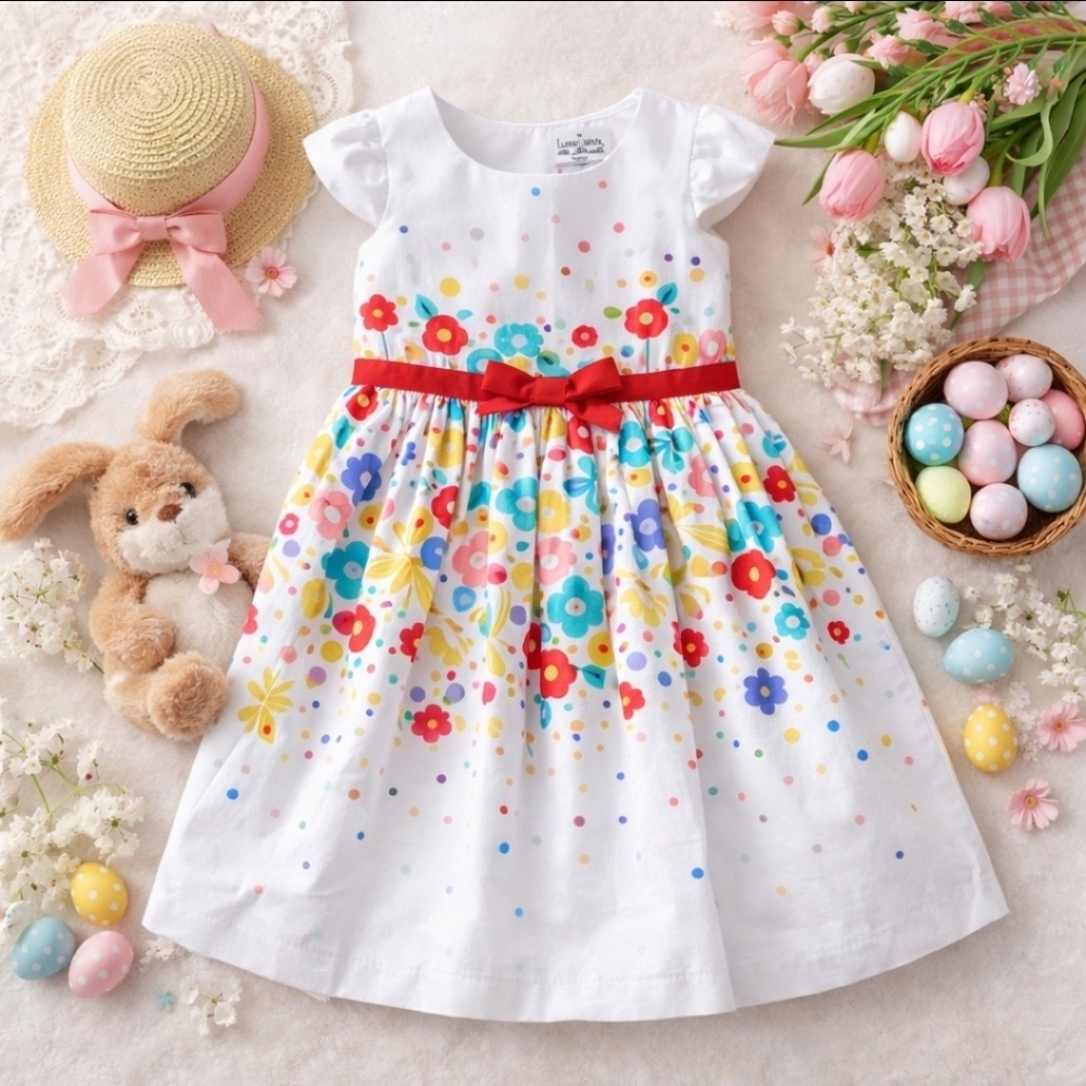 Lilly Wicket 4T Boutique Button-Back Easter Dress Cotton Lined Floral